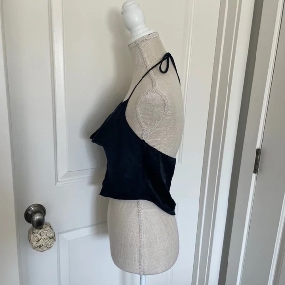 Wild Fable | Black Satin Cowl Neck Halter Crop Top – Size M - Picture 8 of 11